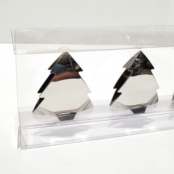 Pier 1 Imports Set of 4 Silver Christmas Tree Place Card Holders w/ Cards NEW - Picture 4 of 8